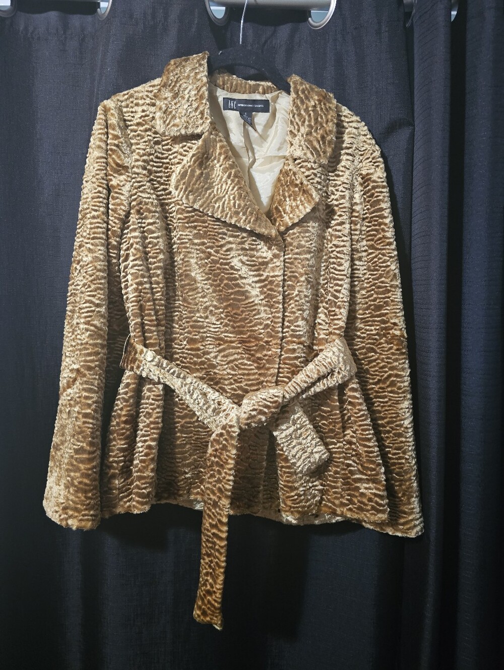 INC International Concepts Textured Faux-Fur Belted Jacket - Brown S